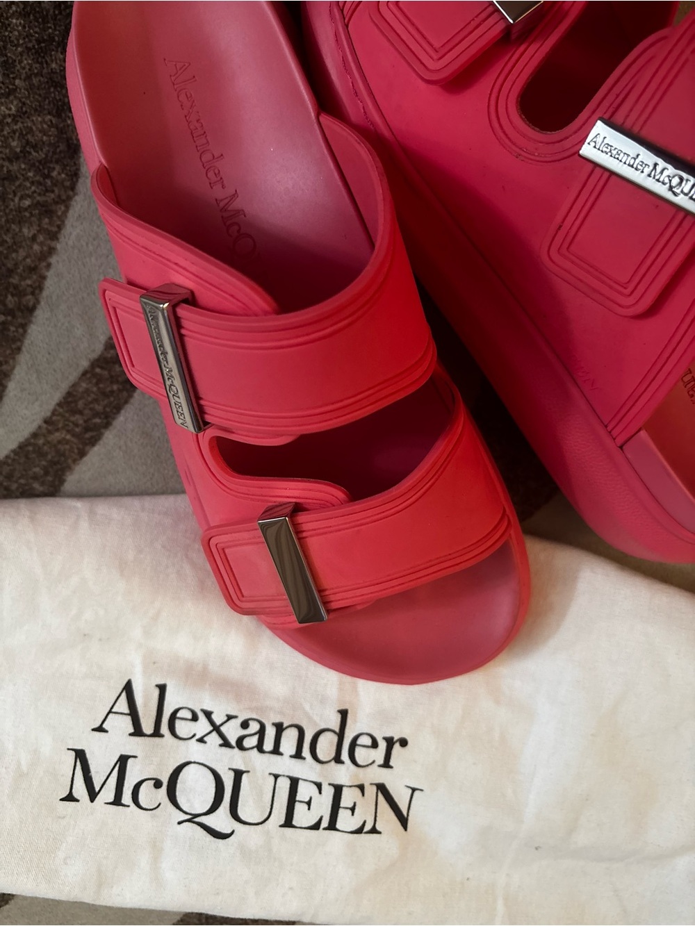 Alexander McQueen Double-Strap Slide Sandals// Coral// size 8
